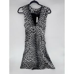 100% Silk Leopard Print Dress By Single Pockets Zip Front Size Medium NWT